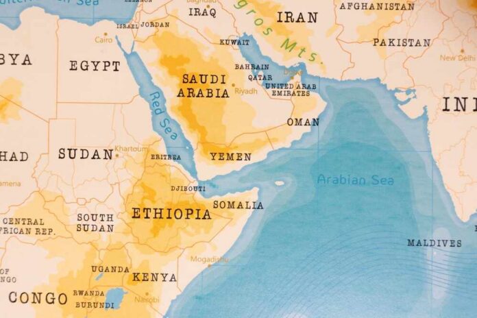Map showing countries in the Middle East and East Africa