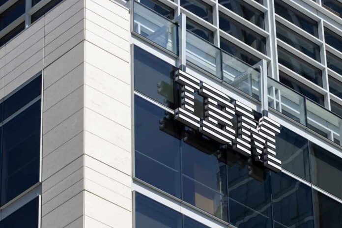 shutterstock_2410097383.jpg Close-up of the IBM logo on a modern corporate building