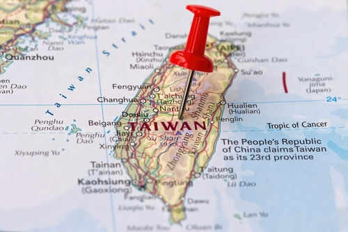 Map with red pin on Taiwan island