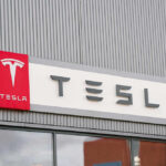 Tesla logo on a building facade