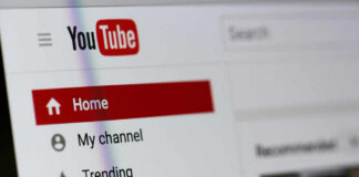 Close-up of YouTube homepage navigation menu.