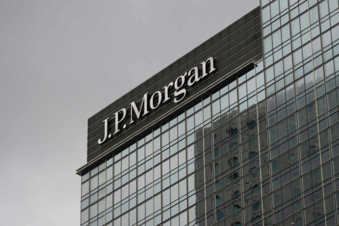 JP Morgan building with reflective glass windows