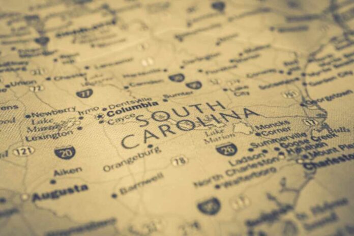 South Carolina map close-up with cities and highways