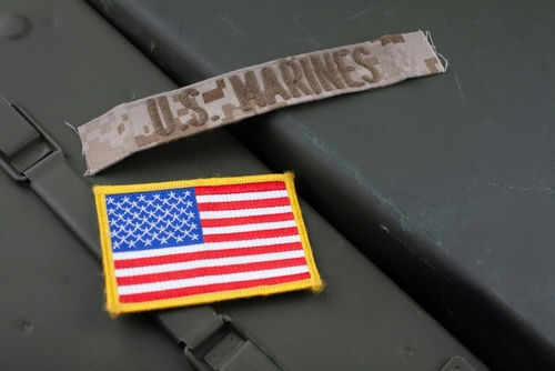 2289899247 U.S. Marines patch and American flag patch.