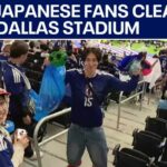 Japanese fans clean trash at Dallas Stadium