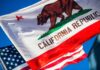 Mega-Tunnel Madness Hits World Heritage Park California Republic flag waving alongside the American flag against a blue sky