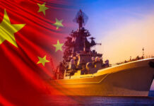 Calculated Neutrality: China’s Power Grab Chinese naval warship at sea with national flag overlay