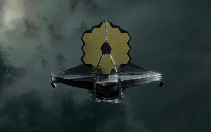 james-webb-telescope2220107407jpg Space telescope with hexagonal mirrors in dark space