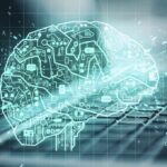 Trump’s Pentagon Supercharges AI War Tech digital brain hologram over a laptop keyboard