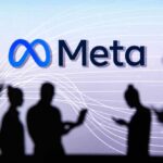 Meta logo above silhouettes of people using mobile devices