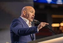 Major UFC Blunder — White Goes Nuclear Blurred view of a boxing ring surrounded by a cheering crowd