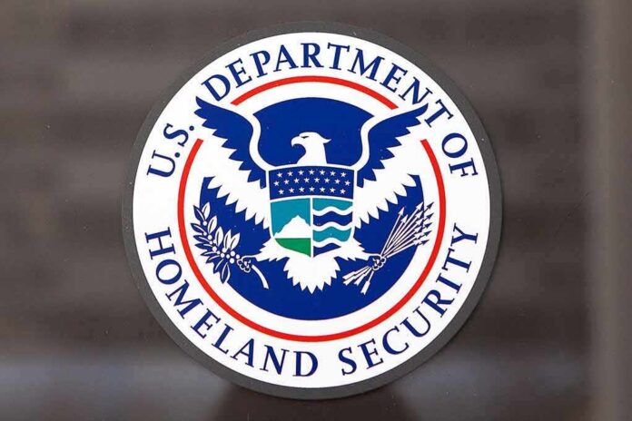 U.S. Department of Homeland Security seal on a glass surface