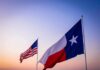 Texas Power Play Shocks Republicans Texas and United States flags waving at sunset