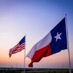 Texas Power Play Shocks Republicans Texas and United States flags waving at sunset