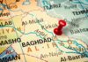 Map of Iraq with red pushpin near Baghdad