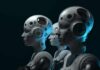 Power Grab Warning – Will AI Lock Out Democracy? row of humanoid robots with mechanical heads in profile