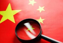 Magnifying glass over the Chinese flag