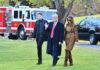 White House Emails Map Trump Family Moves Donald Trump and Melania Trump walk across a lawn with another person